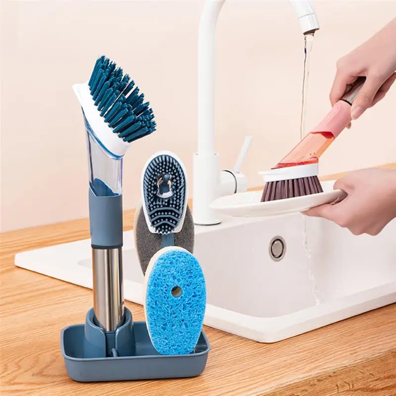 

4-in-1 multifunctional cleaning household kitchen oily pot washing brush sponge brush long handle cleaning brush