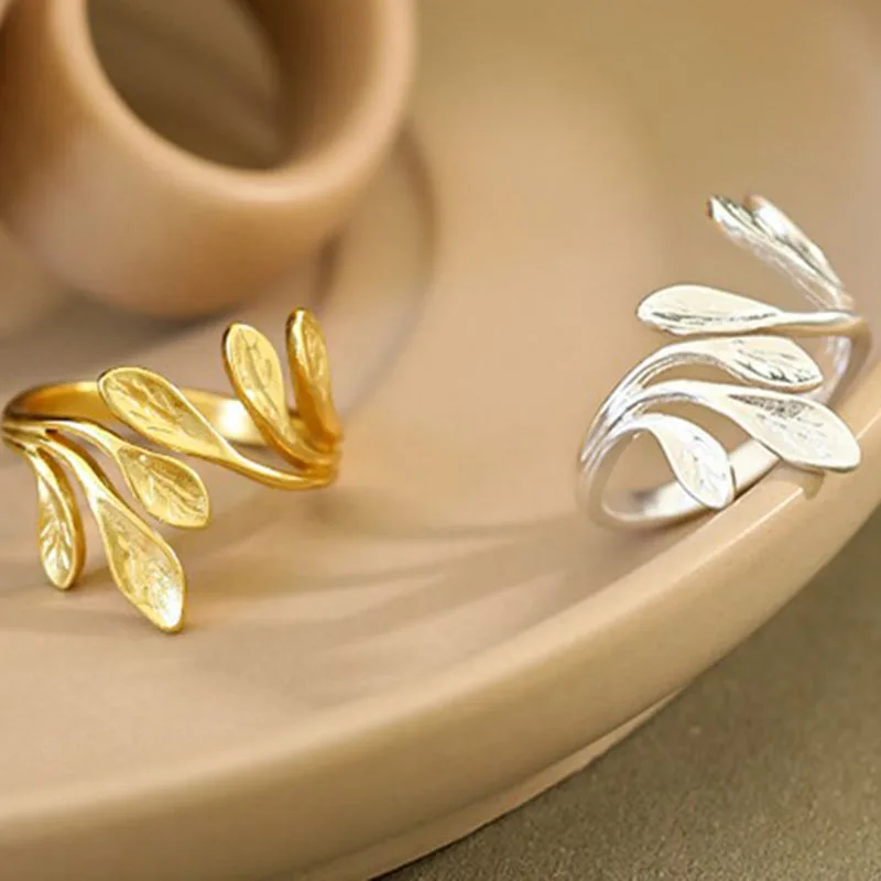 

YAOLOGE 925 Sterling Silver Korean Fashion Jewelry Rings Lady Minimalist Trend Unique Creative Leaf Open Rings
