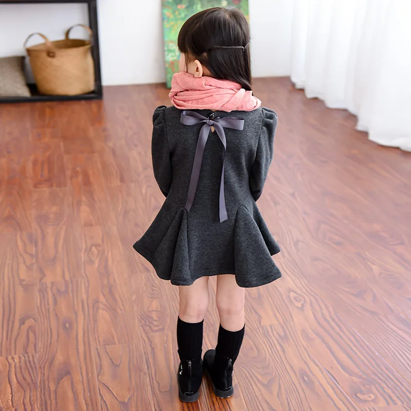 Платье с длинными рукавами для девочек зимнее платье 2018 г. Осенняя теплая одежда