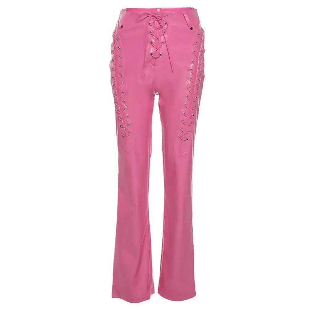 Женские брюки из искусственной кожи на шнуровке | Женская одежда
