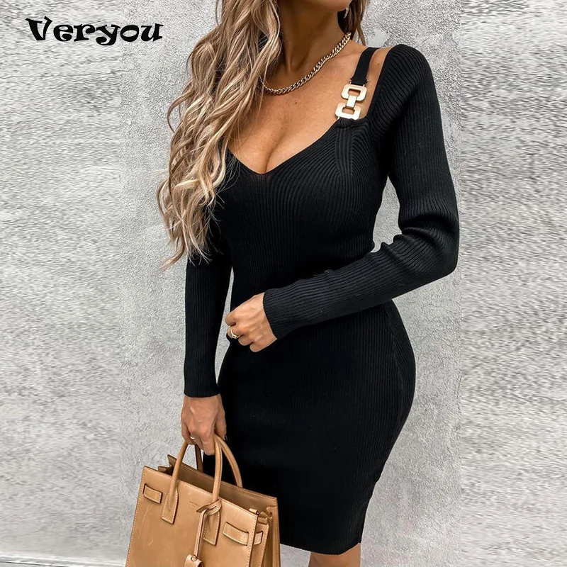 

2021 New Women V-neck Dress Autumn Slim Hip Dress Elegant Sexy Club Party Dress Dresses Woman Dress Sexy Slim Mini Short Dress