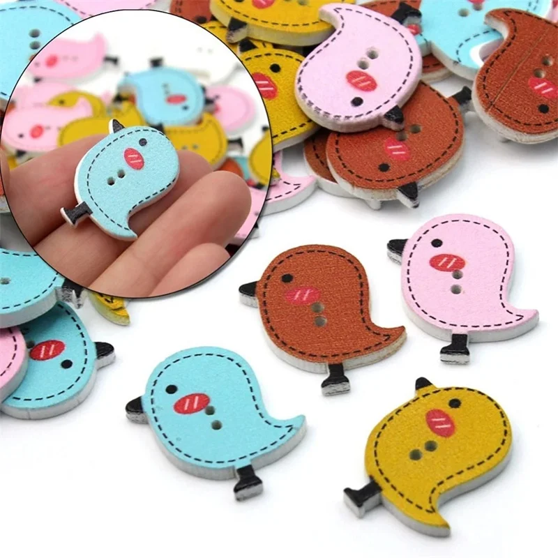 

50/100PCS Colorful Lovely Birds Painting Wooden Buttons For Children Clothing Wood Button For DIY Gift Wooden Decoration