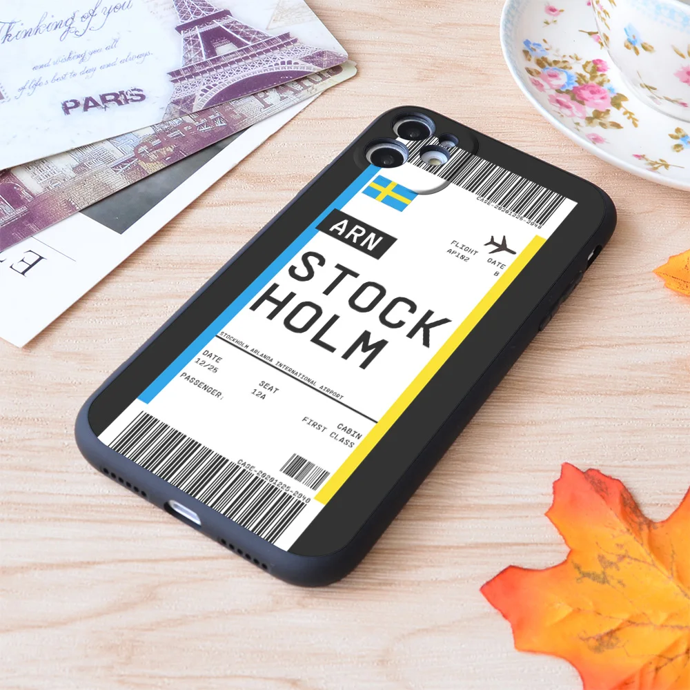 

For iPhone Stockholm Arlanda Boarding Pass First Class Air Plane Ticket Lable Flight Travel Print Soft Matt Apple iPhone Case