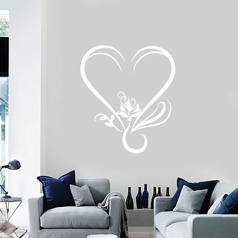 

Любовь Сердце и Лотос цветок настенный виниловый стикер Романтические Символы любви Современный абстрактный домашний декор для гостиной ф...