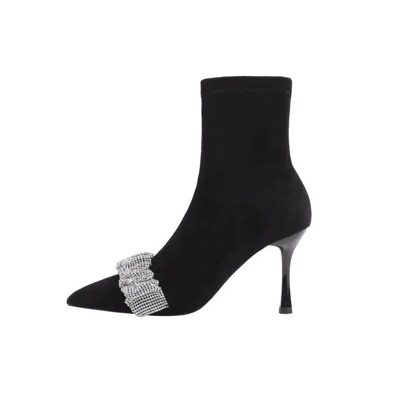 

Fashion Boots Fall New Short Boots Women's Slim Heel High Heel Pointed Comfortable Short Boots Rhinestone Fashion Martin Boots.