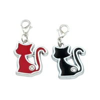40pcs black red enamel cat floating lobster clasps charm beads fit charm bracelet diy jewelry 20 2x37mm a 525b
