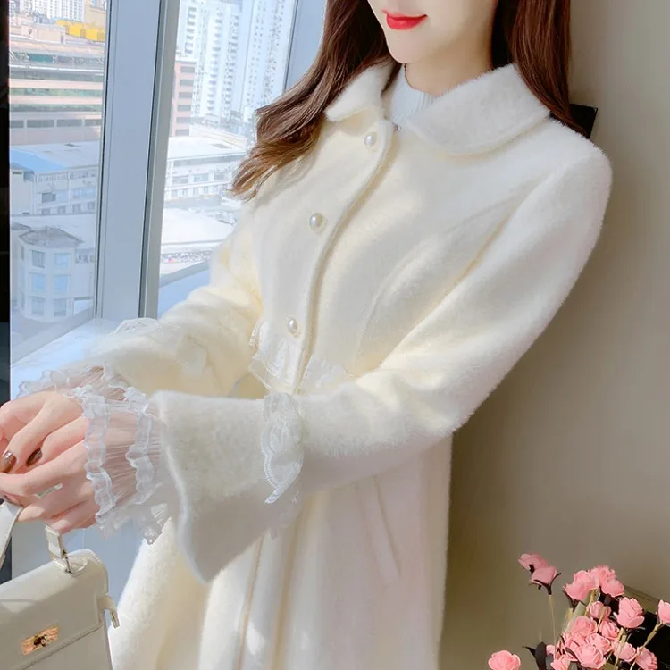 

Women's Clothing 2020 Autumn and Winter New Style White Single-Breasted Princess Woolen Coat Women's Mid-Length Warm Coat