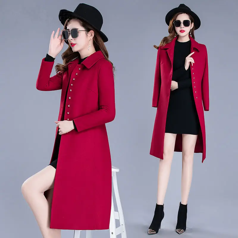 Высококачественное длинное шерстяное пальто женское модное осенне-зимнее