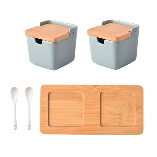 GREY 2PCS SET Скандинавский креативный горшок для приправ, сахарница, кухонная керамика, горшок для приправ, коробка для приправ, Европейский бытовой горшок для приправ, солевой горшок, банки - Цвет: GREY 2PCS SET