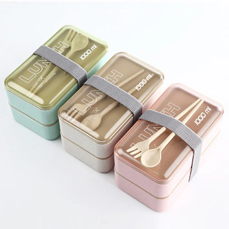 1000 мл 2 слоя пшеничной соломы бэнто коробка Портативный Ланч бокс пищевой