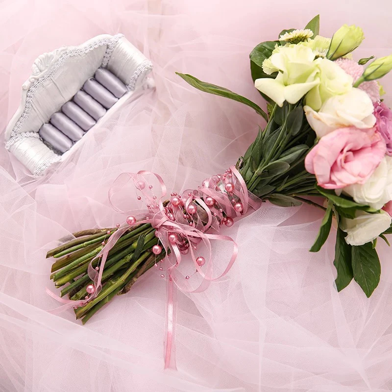 

8+3mm Organza Satin Beaded Ribbon chain Wedding Christmas Party Decorations DIY Bow Card Gifts Wrap Supplies Arts Crafts Sewing
