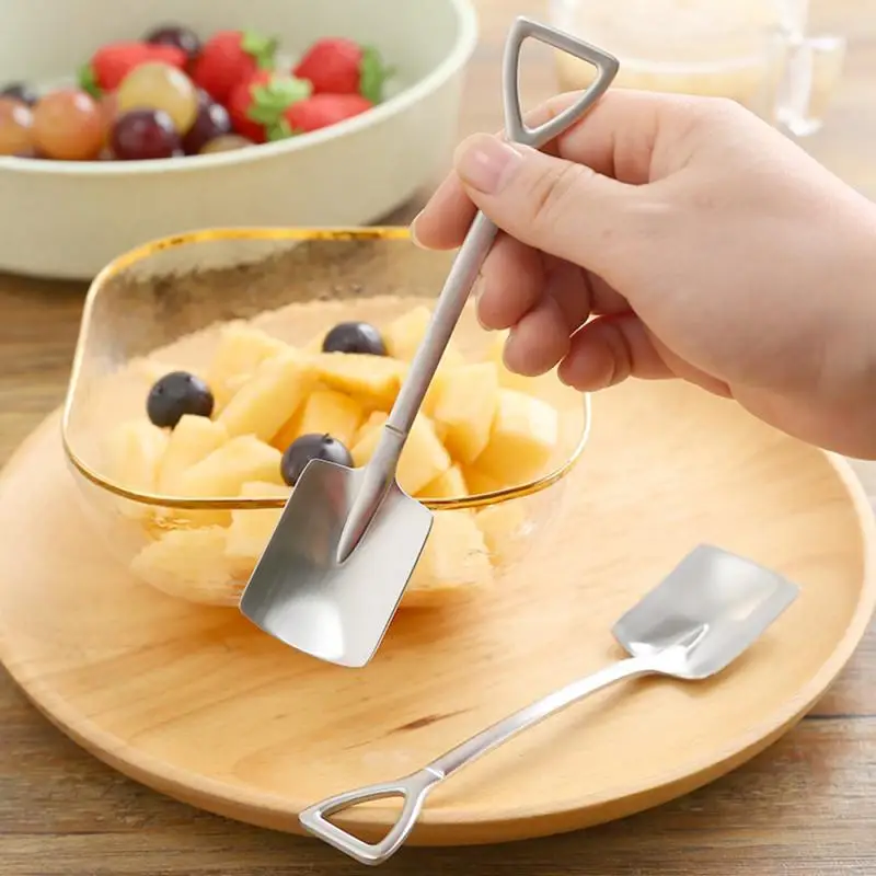 

Stainless Steel Iron Shovel Spoon One-piece Molding Retro Cute Square Head Spoon Home Coffee Watermelon Dessert Ice Cream Spoon