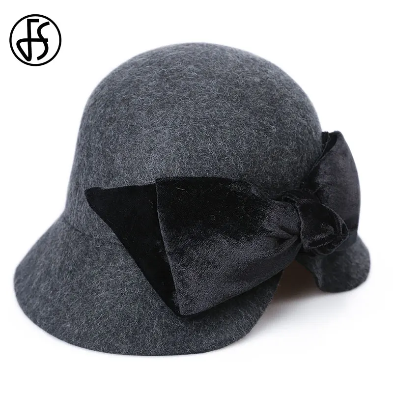 Mix Black Fedora FS Женская фетровая одежда, черная шапка для женщин, осенняя Зимняя шерстяная шапка фетровая шляпа с широкими полями, винтажная французская шляпа Sombrero, элегантные шапки - Цвет: Mix Black Fedora