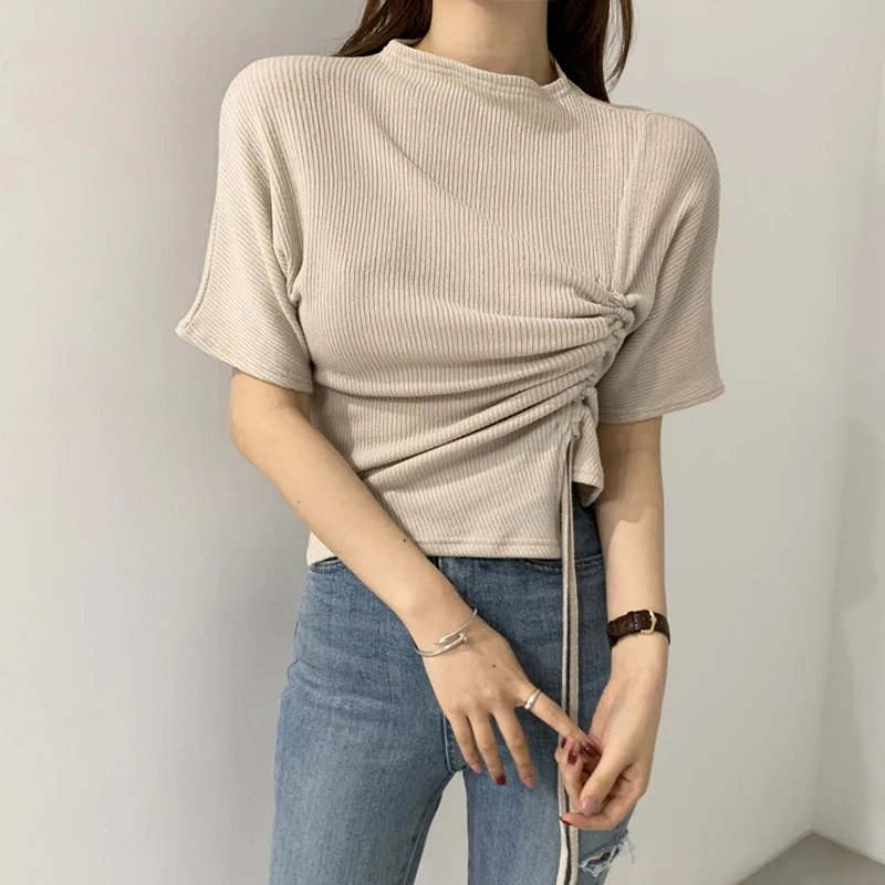 

2021 Ранняя весна, тонкий вязаный свитер с круглым вырезом и короткими рукавами