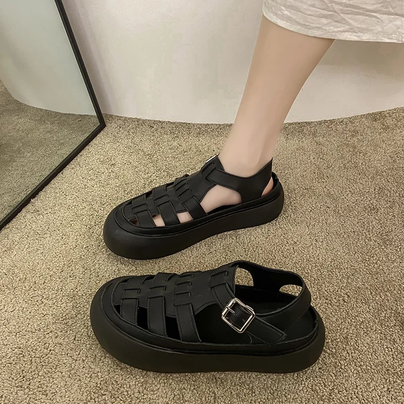 

Beige Heeled Sandals Beach Shoes 2021 Women's Black Low Fashion Closed Girls Flat New Clear Comfort Summer Buckle Strap Rubber C