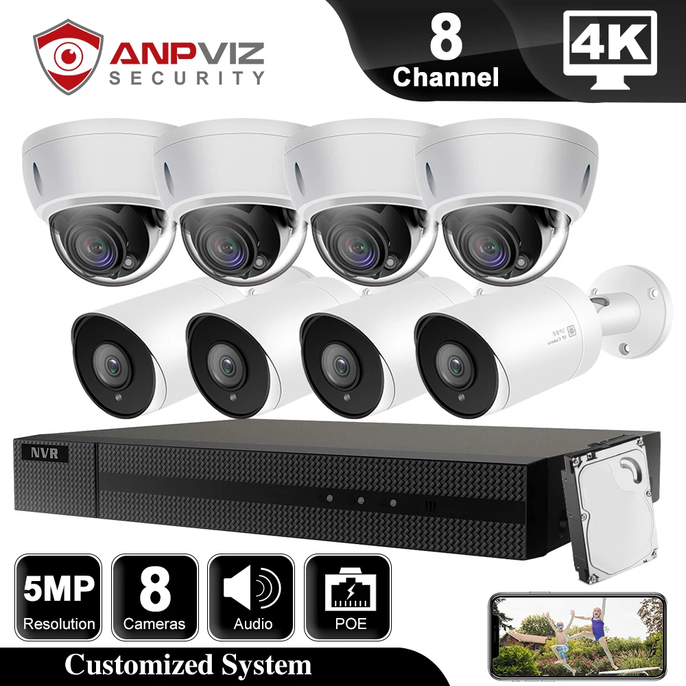 

Anpviz 8CH 4K NVR 8Pcs 5MP IP Camera Security System Night Vision Outdoor POE Camera Surveillance Kit CCTV Motion Detection P2P