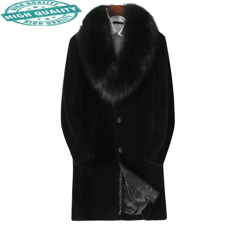 

Sheep Natural Shearling Winter Jacket Men 100%Wool Fox Fur Collar Men's Plus Size Coat KFS28M208 MY754