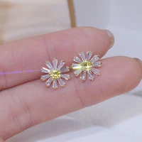 ydl needle exquisite bling crystal daisy earrings for women cubic zirconia charm flower stud earring wedding jewelry wholesale