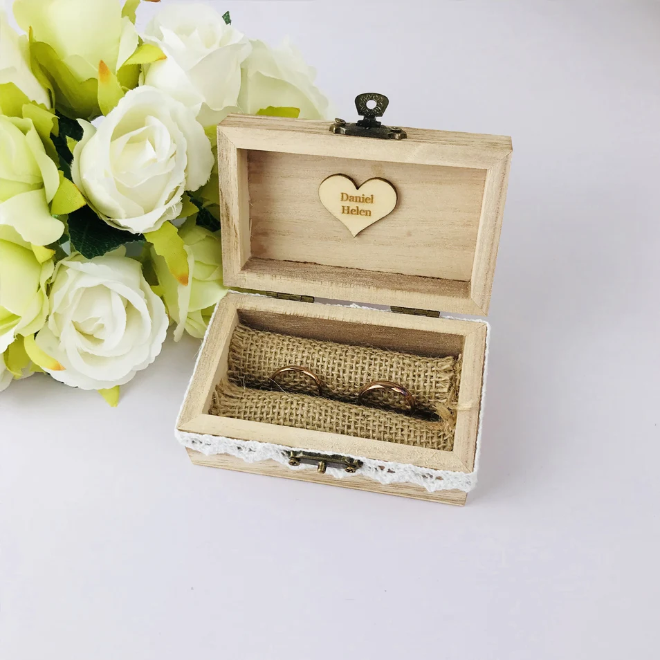 Индивидуальный деревенская свадьба дерево держатель для колец чехол хранения