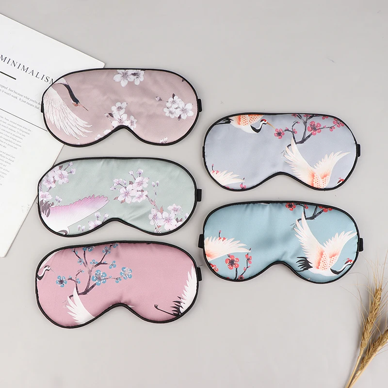 

Silk Sleeping Eye Mask Cover For Women Men Printing Eyepatch Crane Blindfold Portable Sleep Night Mask Relax Soft Para Dormir