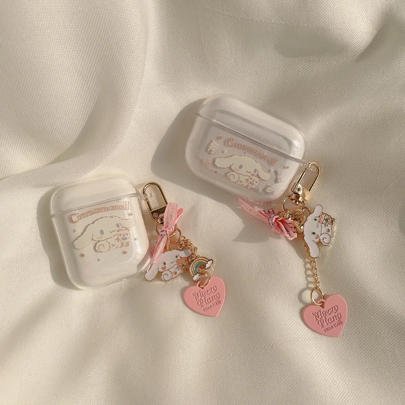 

For Airpods Case Cute Dog Transparent Clear Thin Soft Silicone Cases For Airpods 1 2 Pro Case Cover Bow Bowknot Rainbow Keychain