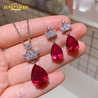 jewepisode vintage 925 steling silver crown pear cut ruby diamond gemstone drop earrings pendant necklaces jewelry set wholesale