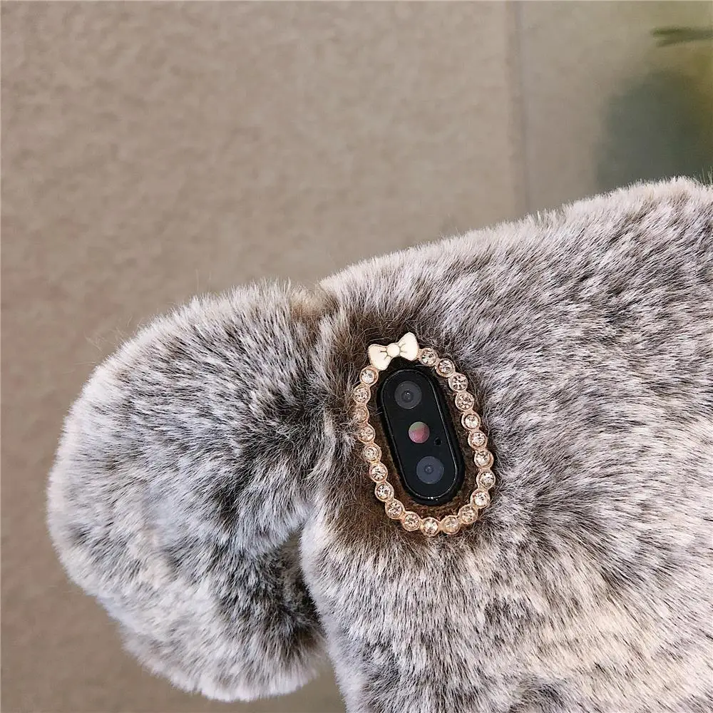3D Fluffy Plush dog Phone Case For iPhone 13Pro MAX 12 11 X XR XS 7 8Plus Soft Warm Fur Hairy Rhinestone Back Cover | Мобильные