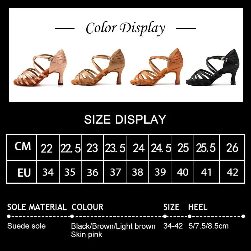 SWDZM Women Latin Dance Shoes High-heeled Dance Shoes Girls Tango Salsa Dancing Shoes Ladies Soft Bottom Ballroom Sandals7/8.5cm