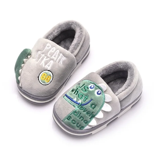 От 2 до 10 лет Детские плюшевые домашние тапочки с динозавром осенне зимние