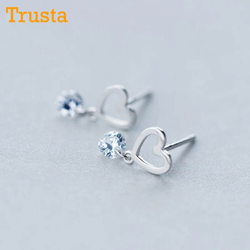 Trusta, 925 пробы, серебряные женские ювелирные изделия, модные милые миниатюрные серьги-гвоздики в форме сердца 7 мм X 12 мм для дочерей DS17