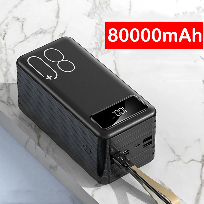 80000mAh Power Bank cavo incorporato caricabatterie portatile batteria esterna Powerbank per iPhone 12 11 tablet per telefoni Macbook iPad