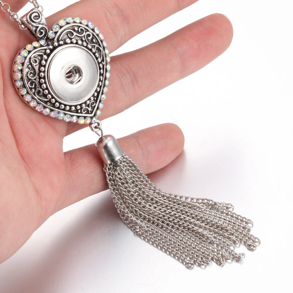 Новинка 2019 длинное ожерелье с кисточкой и кнопкой 18 мм в виде любовного сердца