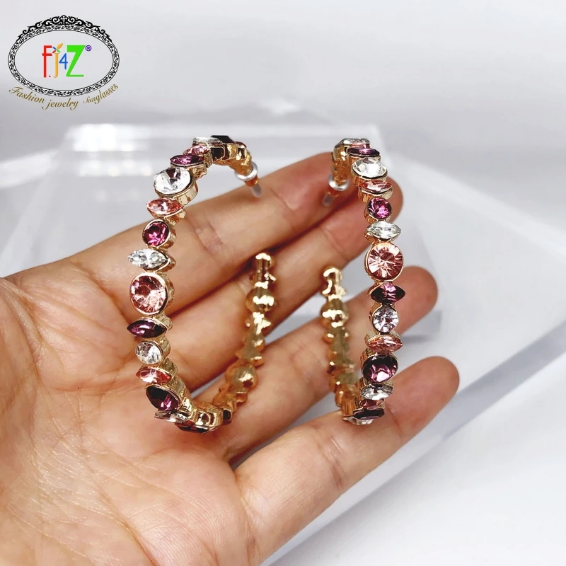 Новые большие серьги кольца F.J4Z для женщин модные с блестящим камнем обручи клуба