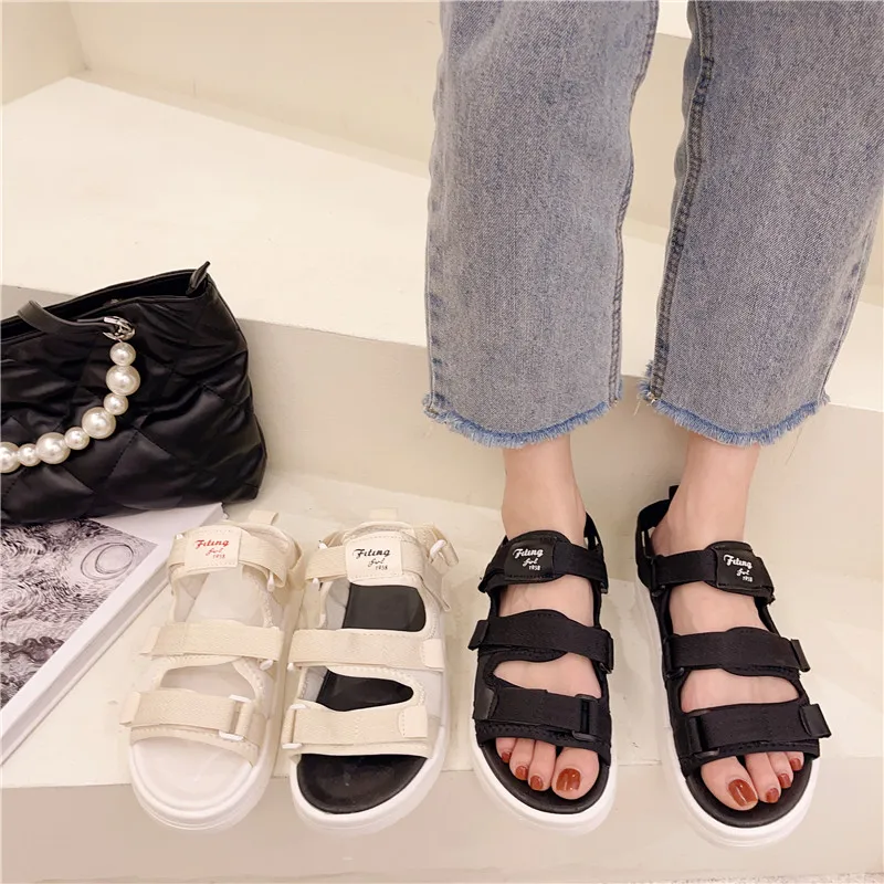 

Comfort Shoes for Women Beach Sandals Summer Heels Suit Female Beige All-Match Girls Fashion 2021 Black Flat Sports Low New