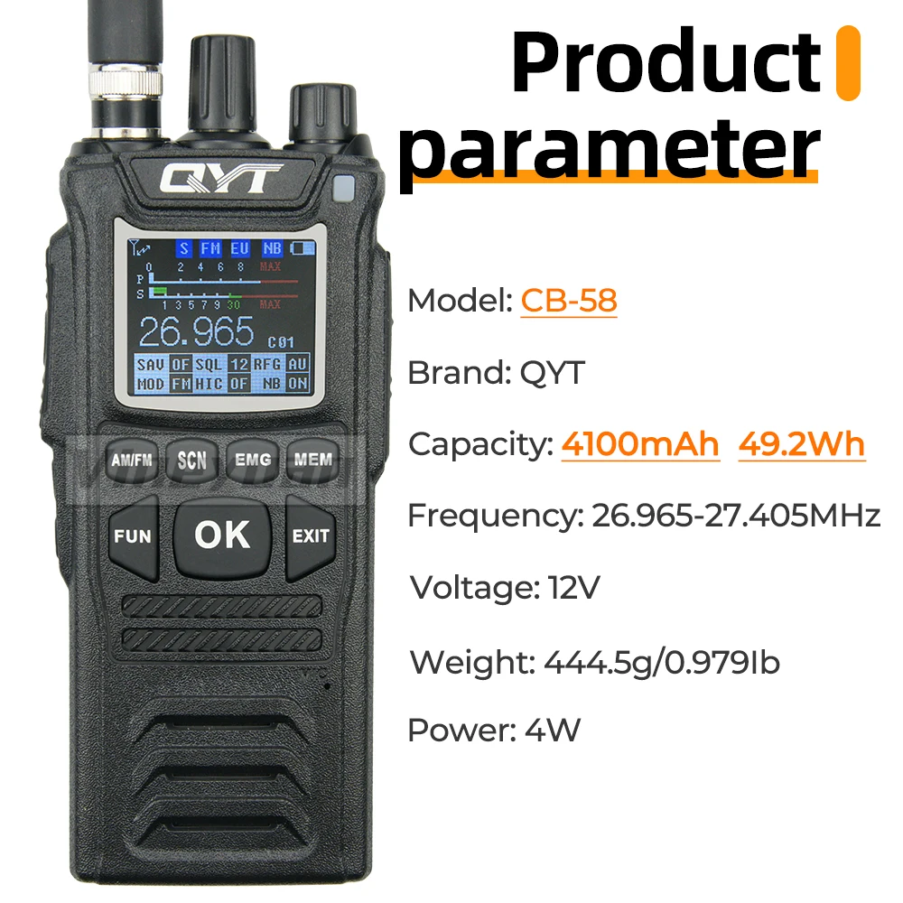 cb radio 27mhz qyt cb 58 26 965 27 405mhz fm am mode citizen band radio cb58 4w handheld walkie talkie with telescopic antenna free global shipping