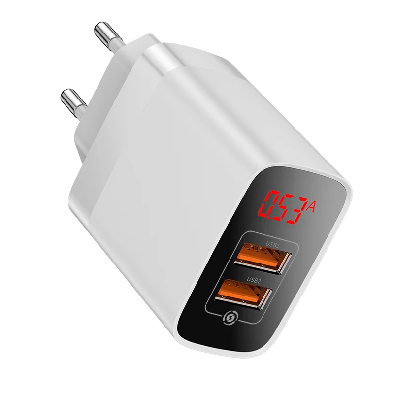 Baseus 18 Вт USB зарядное устройство QC3.0 цифровой дисплей EU настенное зарядное устройство USB зарядное устройство для телефона для iPhone XS huawei Mate10 samsung S10 EU вилка - Тип штекера: Dual USB  White