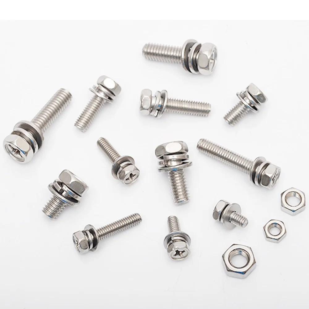 

Cross recessed Phillips Hex Head Screw Nut and Washer 3 Sems Screw Set Kit M4 M5 M6 304 Stainless Steel Three Combination Thread