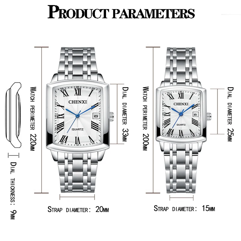 Lover Watches CHENXI Luxury Stainless Steel Bracelet Simple Date Quartz Watch For Men Luxury Casual Wristwatch Couple Gift