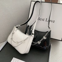 2021 new fashion women pu leather small shoulder underarm bag vintage butterfly chain pure color zipper mini purse handbag