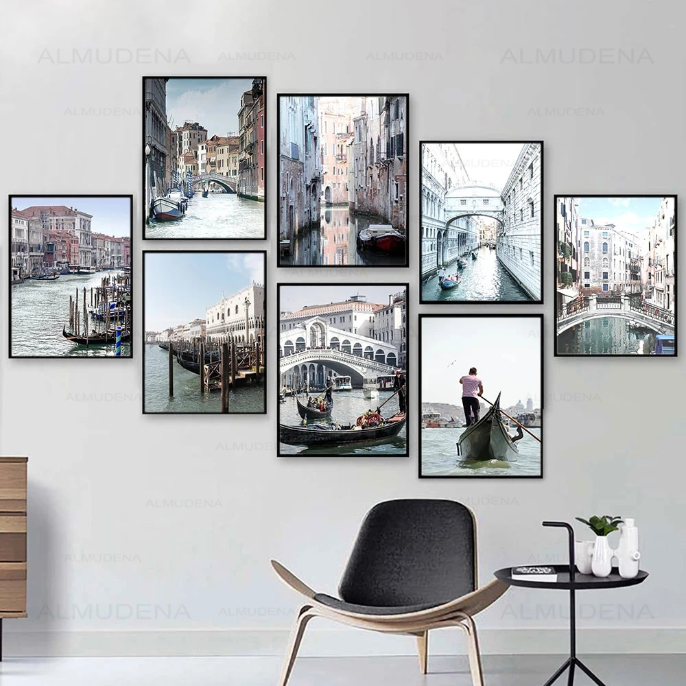 

Modern Venice Italy Photography Poster Prints Arch Bridge Fishing Boat Canvas Painting Wall Art Pictures Interior Home Decor