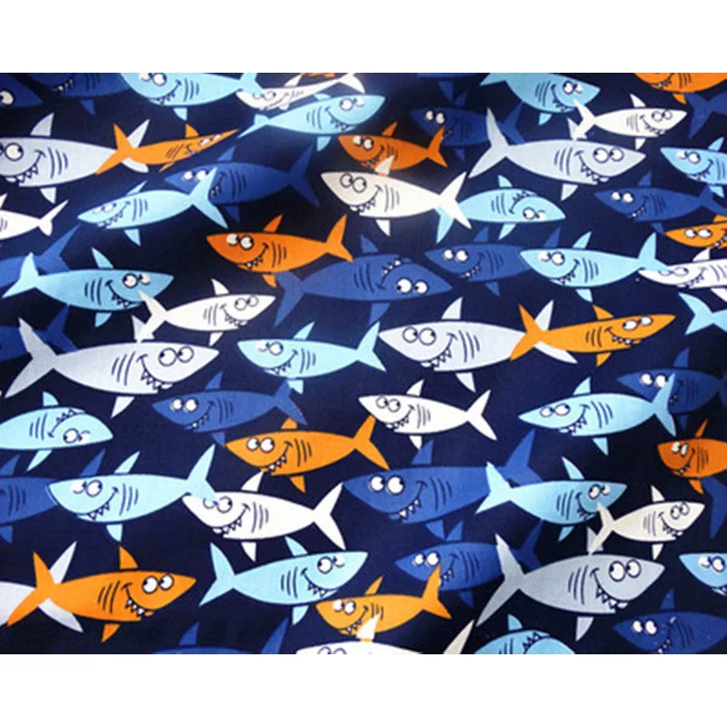 

Half Meter Ocean World Shark Whale Fish Print 100% Cotton Twill Fabric Baby's Bedding Garment Dustcoat Sewing Material CR-662