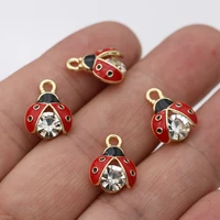 5pcs gold plated enamel crystal 3d ladybug charms pendant for jewelry making earrings bracelet necklace accessories diy findings