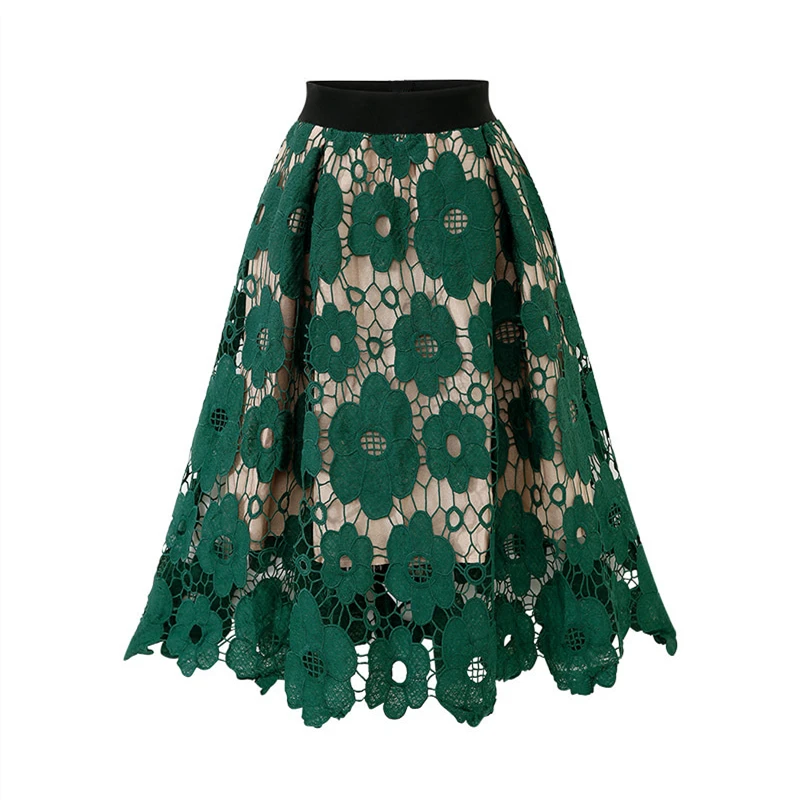 

Mid-length skirts female American spring & summer new solid color lace cupcake flower skirt young women sweet skirt girls BSQ118
