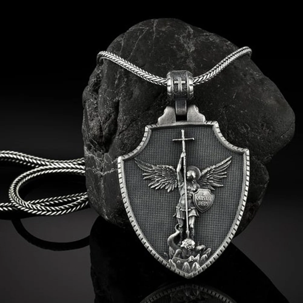 

Classic Pure Tin Angel Cross Pendant Necklace Metal Men's Chain Necklace Christianity Religion Accessories Retro Jewelry