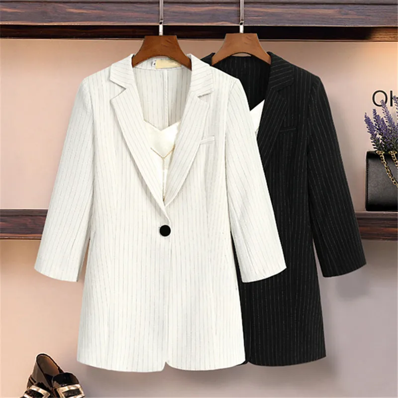 Ladies Blazer Basic Models Linen Long Suit Spring Autumn Thin Coat Fashion A buckle Large Size Outwear Work Wear A1098 | Женская одежда