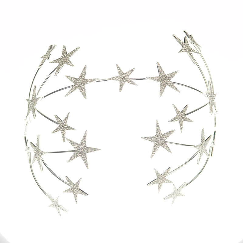 Роскошный Новый серебряный обруч для волос в форме звезд невесты модные