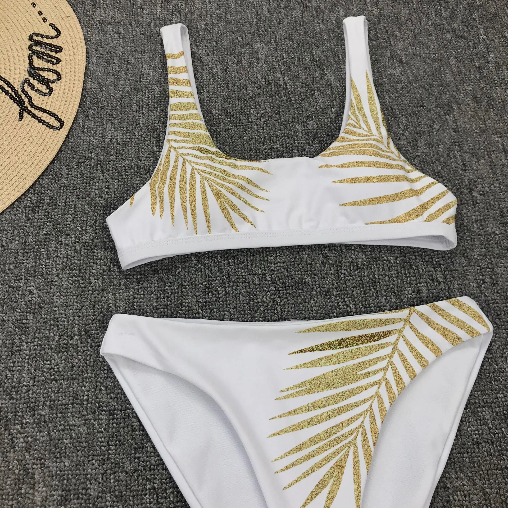 Женский купальник привлекательный комплект бикини с пуш ап золотым принтом