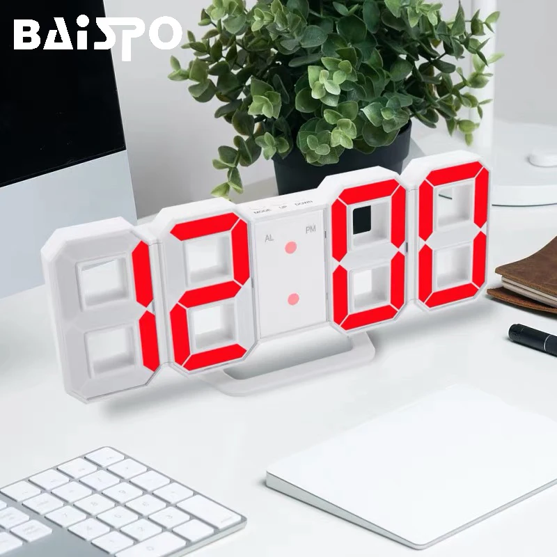 

BAISPO Led Digital Alarm Clock with Automatic Light-Sensing Adjustment Wall Clock Living Room Date and Celsius Desktop Clock