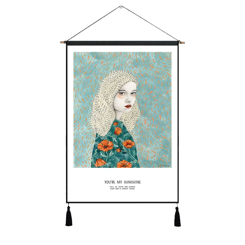 45X32cm Винтажная Цветочная девушка, висящая ткань, хлопковая линия, картина, плакат, домашний декор, настенный гобелен, подарок - Цвет: 45X32cm