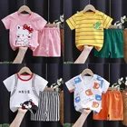 Комплект детской одежды из 2 предметов, летняя футболка с коротким рукавом и шорты для сна, мультяшный рисунок, для маленьких мальчиков и девочек